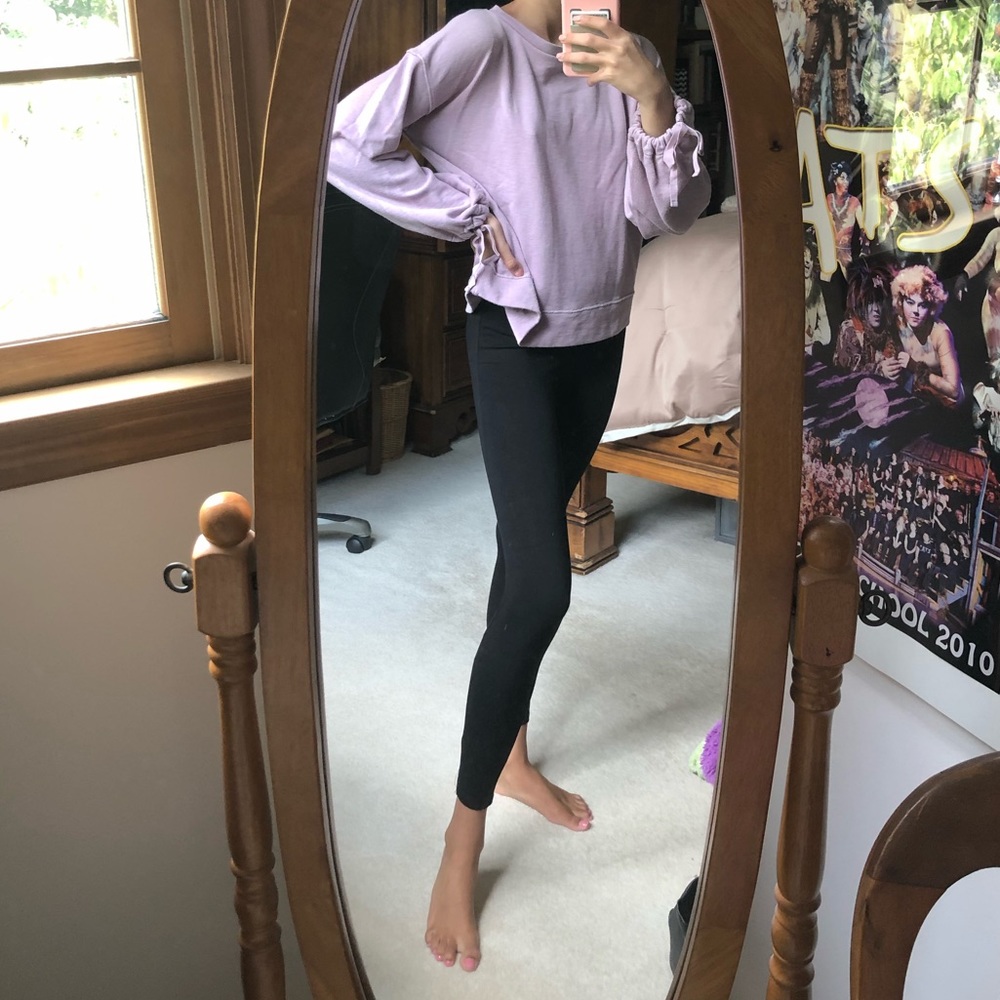 Lavender Sweater with Ties on Wrists